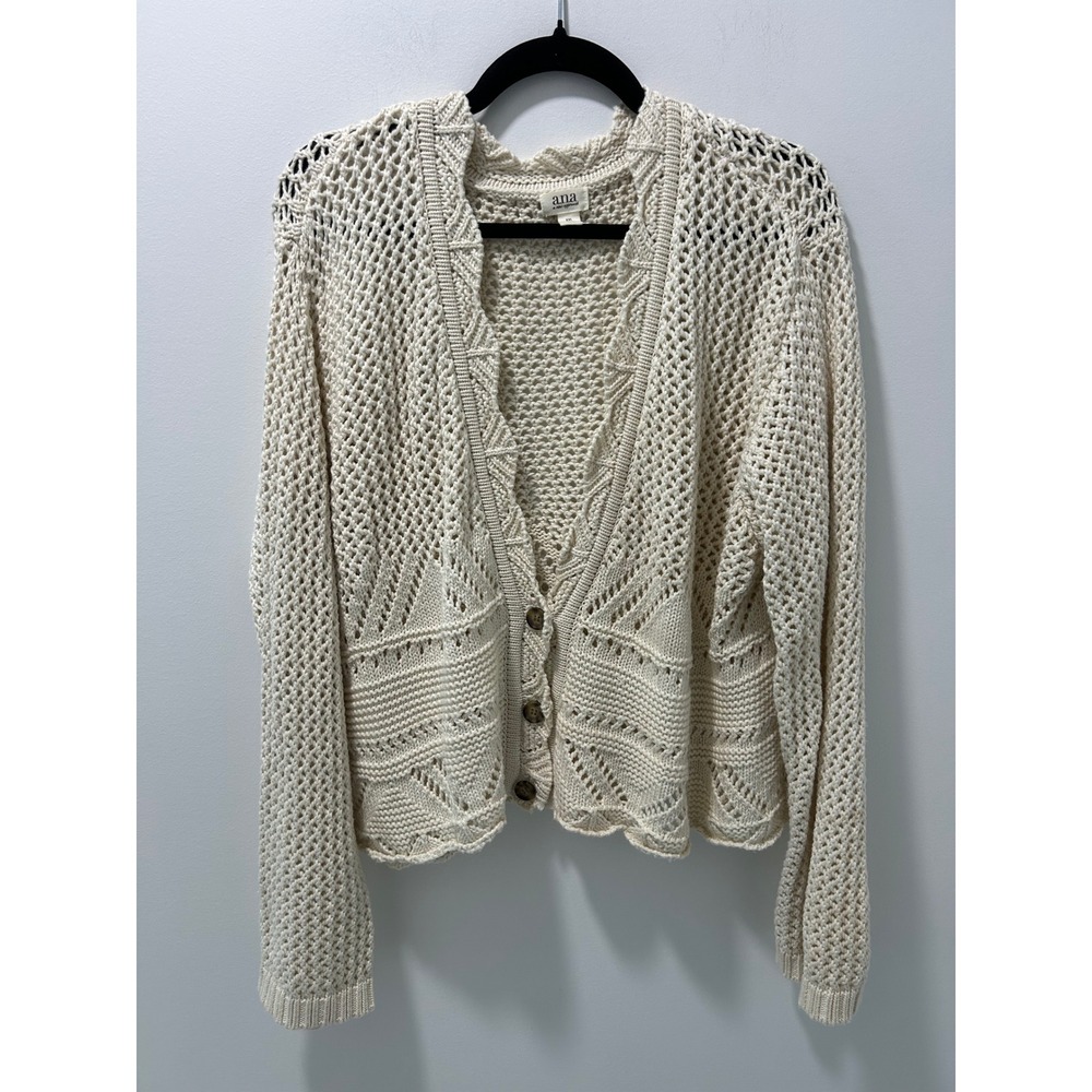 a.n.a A New Approach Cream Open Knit Cardigan Sweater XXL Ivory Scalloped Boho